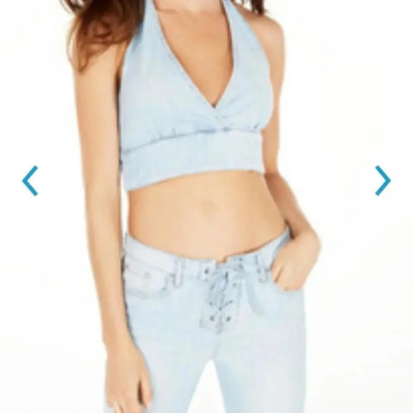 NWT! Women’s Guess light wash jean halter top, Large - Picture 1 of 6
